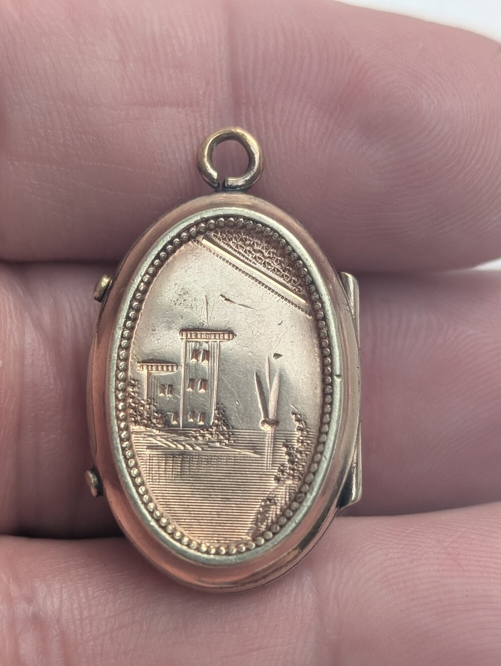Antique Gold Filled Locket Enamel Etching 1880s - Picture 3 of 5